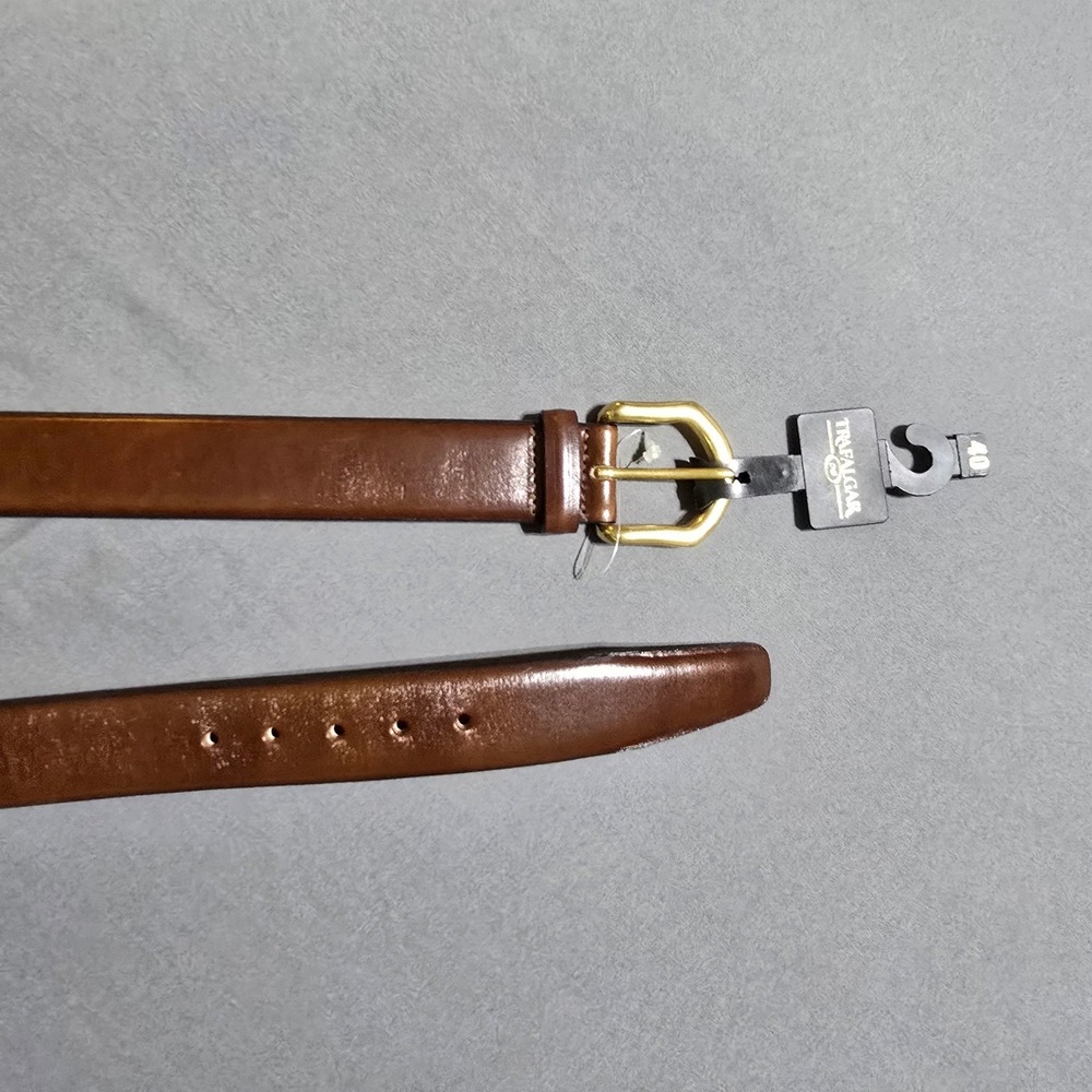 Trafalgar Dress Belt Mens 40 Brown Leather‎ Gold Buckle Made in USA 3173059